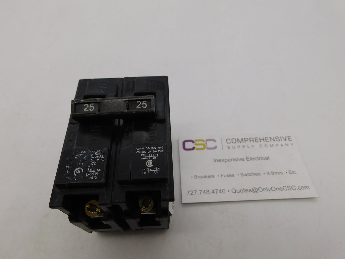 Q225 - Siemens 25A Amp 2P Pole 10kA@120/240V Plug On Circuit Breaker