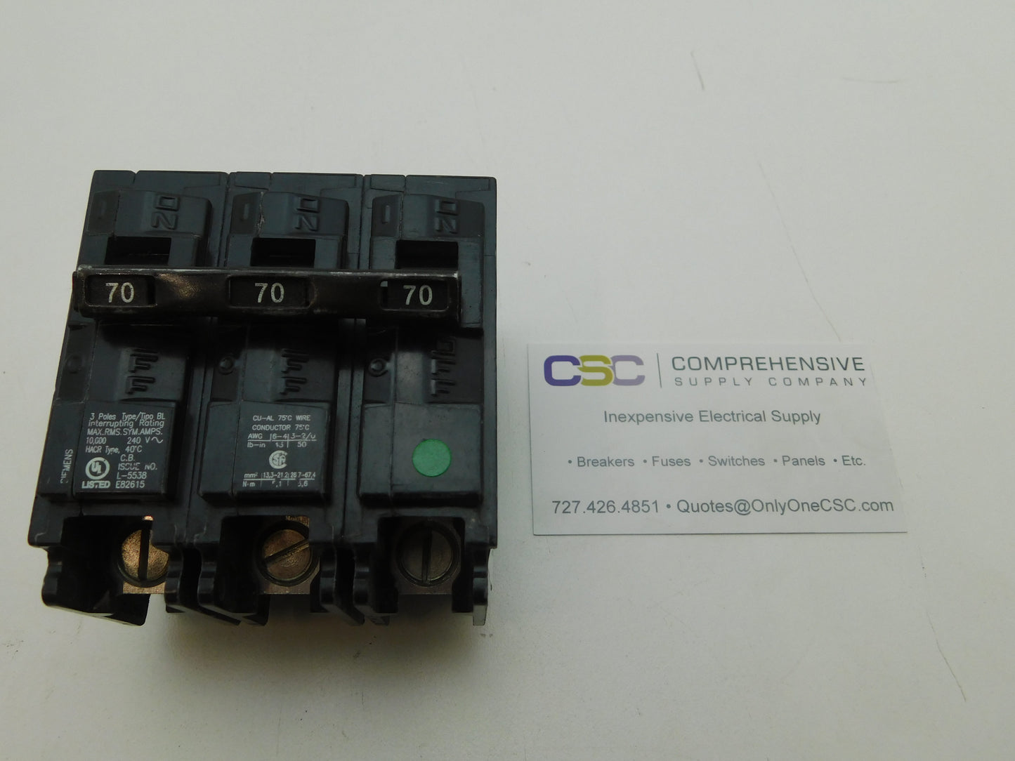 B370 - Siemens 70A Amp 3P Pole 10kA@240V Bolt On Circuit Breaker