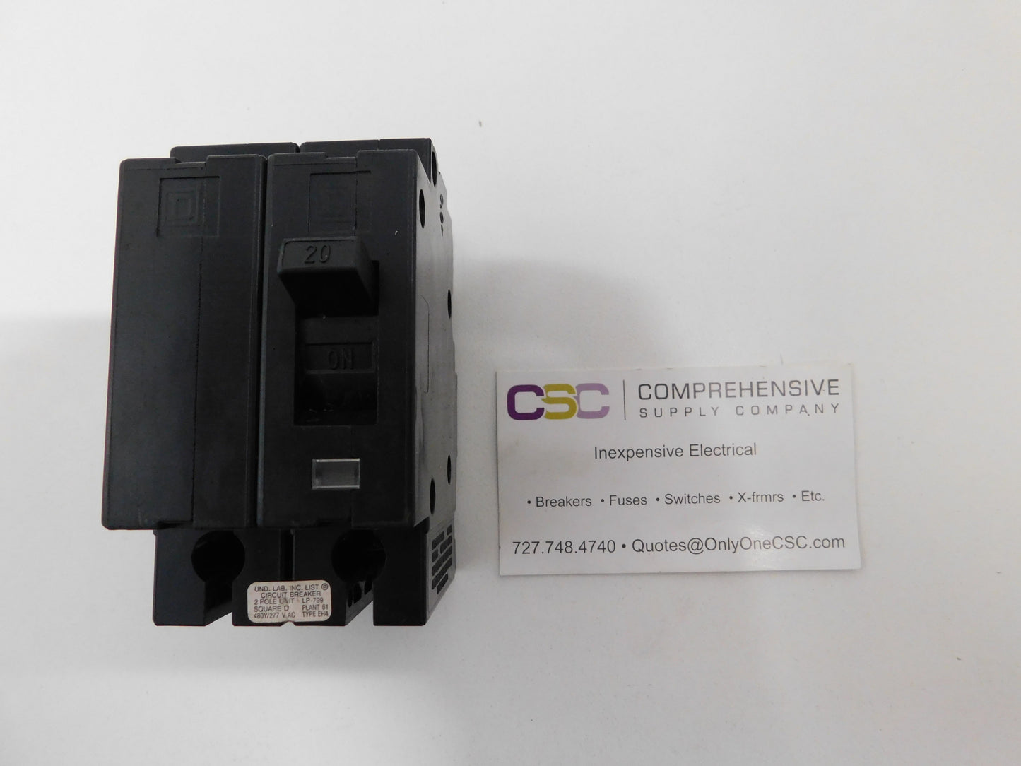 EH24020 - Square D 20A Amp 2P Pole 14kA@480Y/277V Plug On Circuit Breaker