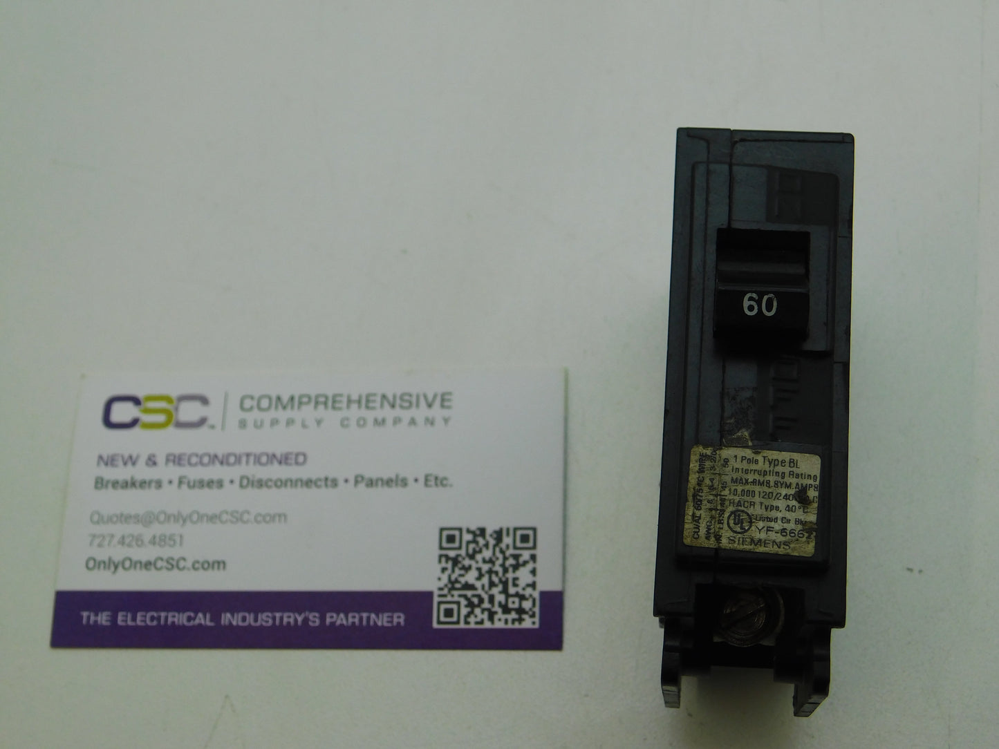 B160 - Siemens 60A Amp 1P Pole 10kA@120/240V Bolt On Circuit Breaker