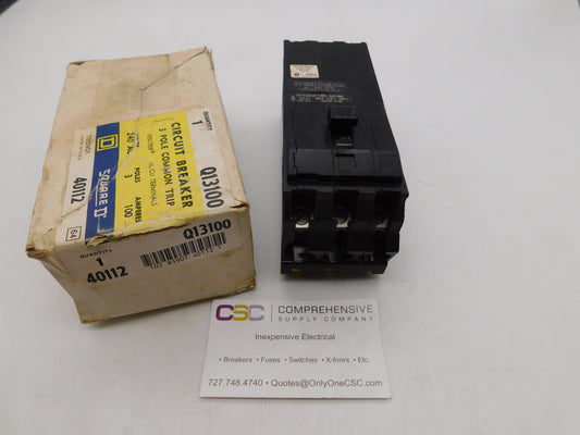 Q13100 - Square D 100A Amp 3P Pole 10kA@240V Plug On Circuit Breaker