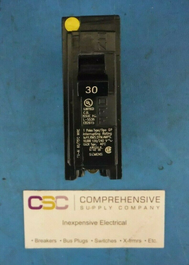 Q130 - Siemens 30A Amp 1P Pole 10kA@120/240V Plug On Circuit Breaker