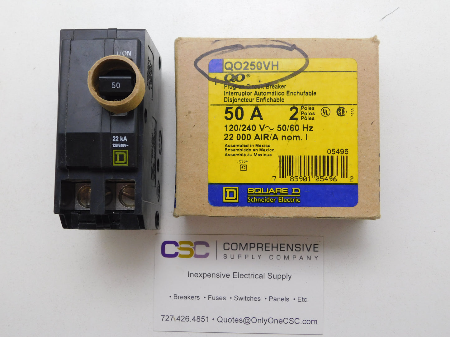 QO250VH - Square D 50A Amp 2P Pole 22kA@120/240V Plug On Circuit Breaker