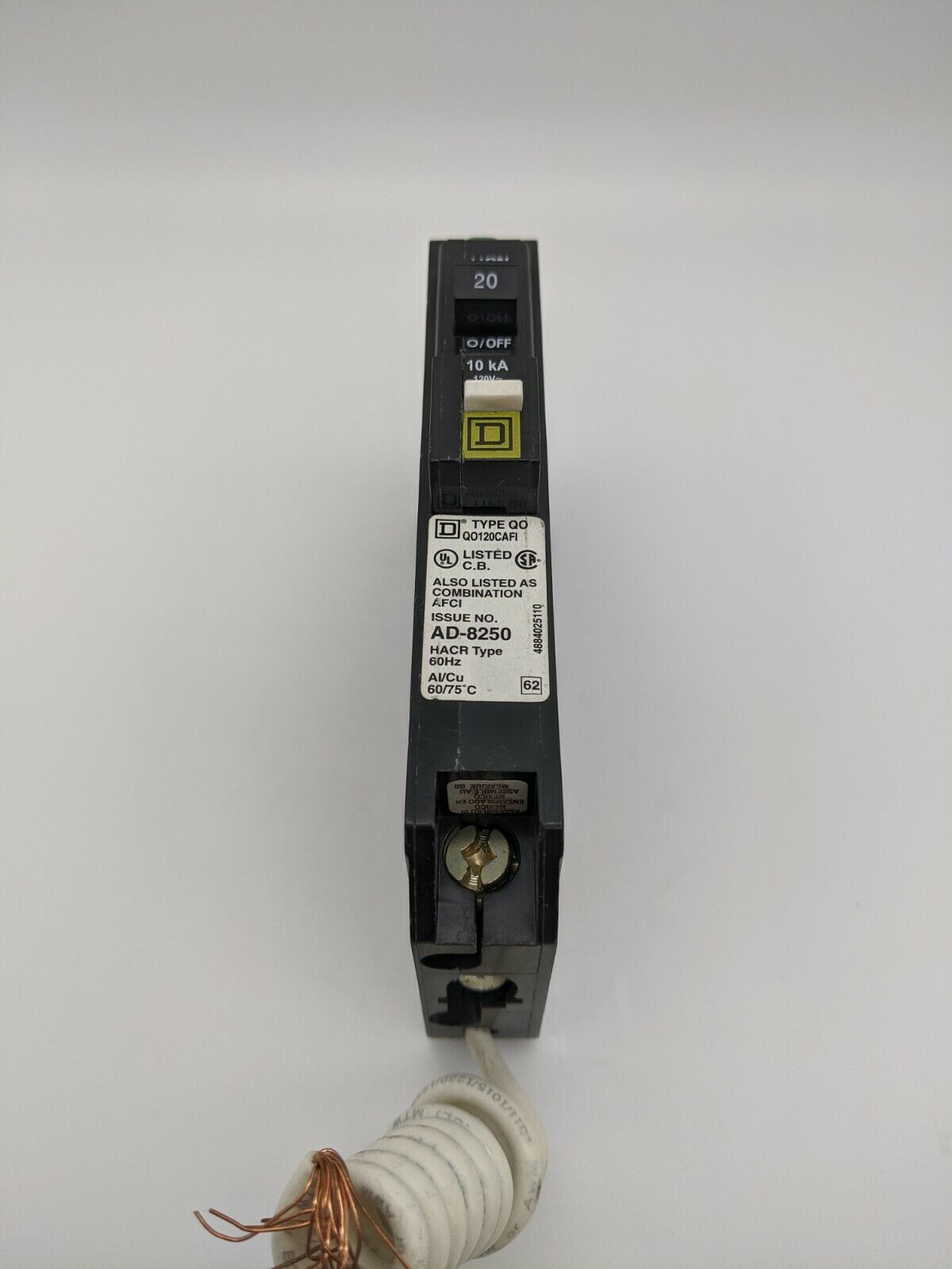 QO120CAFI - Square D 20A Amp 1P Pole 10kA@120V Plug On Combo Arc Fault AFCI Circuit Breaker