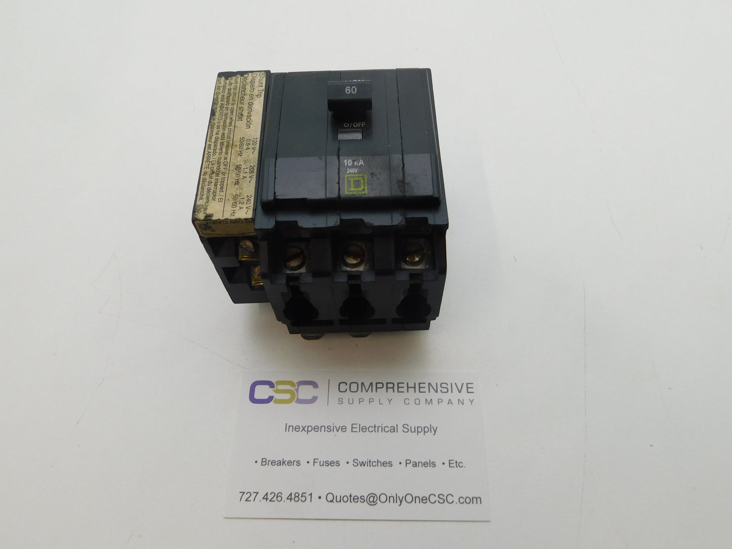 QOB3601021 - Square D 60A Amp 3P Pole 10kA@240V Bolt On Circuit Breaker W/120/240V Shunt Trip