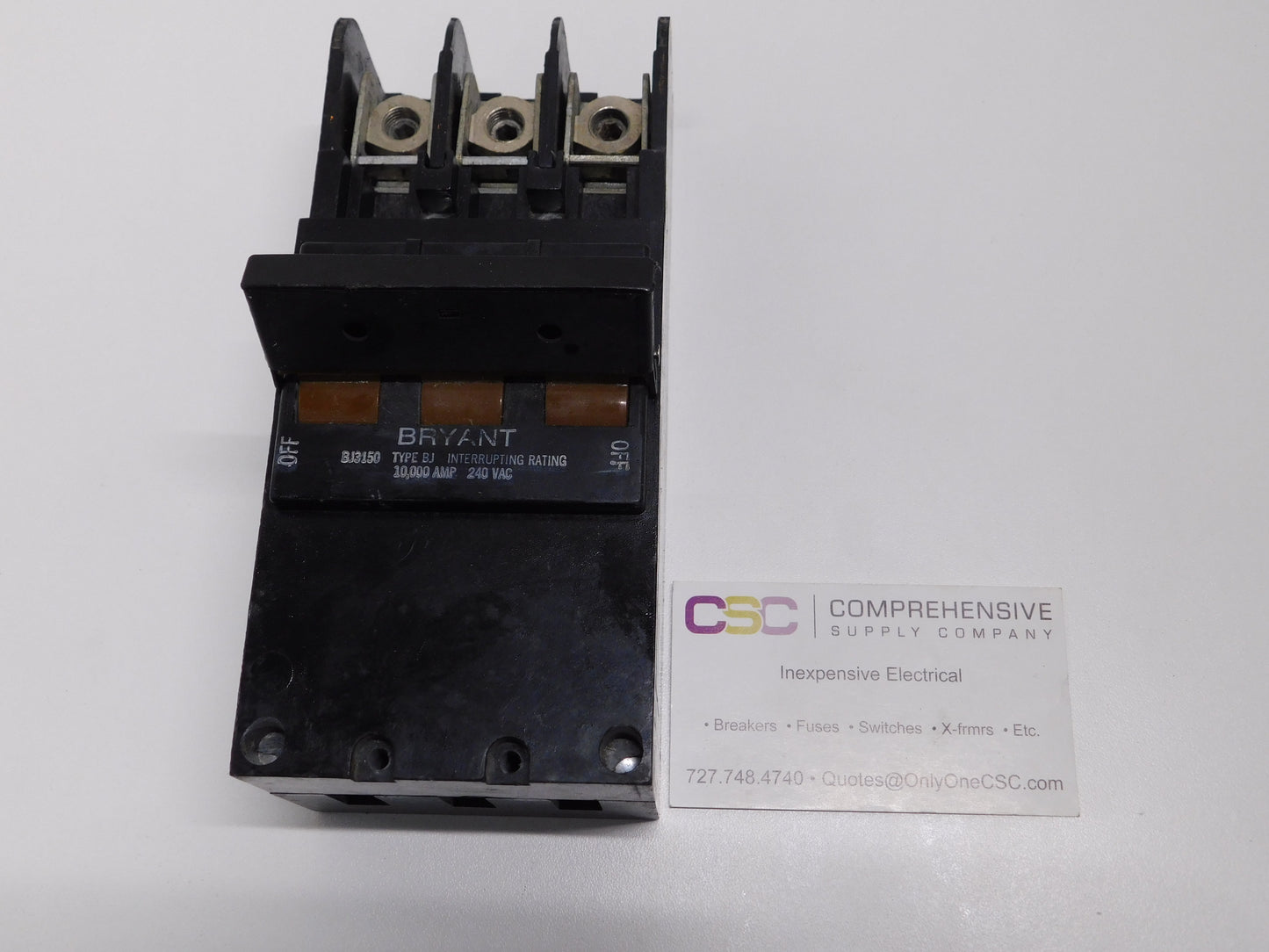 BJ3150 - Bryant 150A Amp 3P Pole 10kA@240V Plug On Main Circuit Breaker W/Brown Handle
