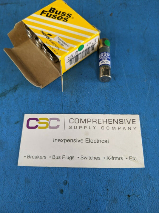 MIC-15 MIC15 - Bussmann 15A Amp 250V Buss Midget Pin Indicating Fuse