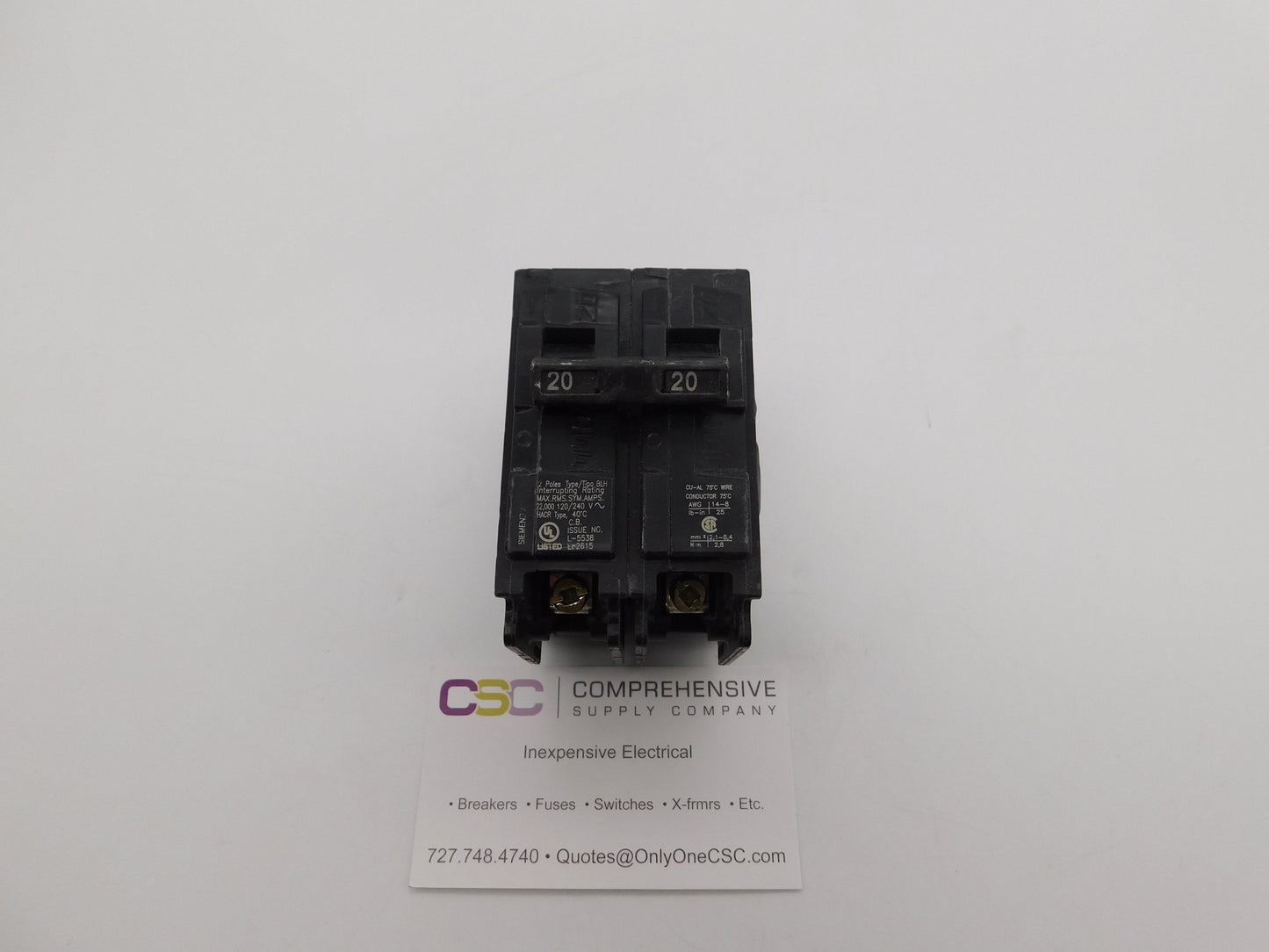 B220H - Siemens 20A Amp 2P Pole 22kA@120/240V Bolt On Circuit Breaker