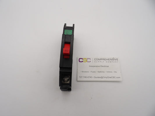 Q120 - Zinsco 20A Amp 1P Pole 10kA@120V Plug On Circuit Breaker W/Red Handle