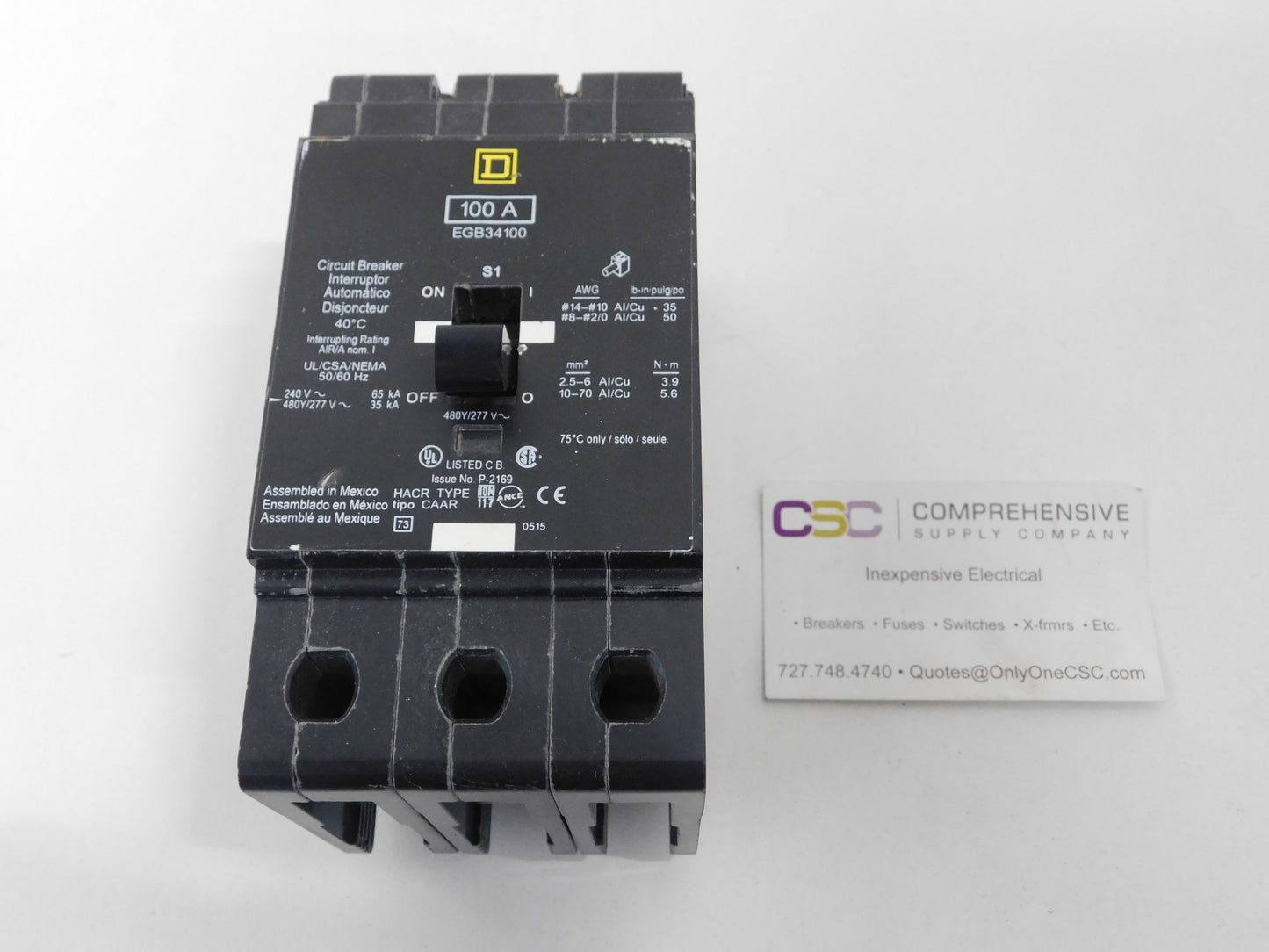 EGB34100 - Square D 100A Amp 3P Pole 35kA@480Y/277V Bolt On Circuit Breaker
