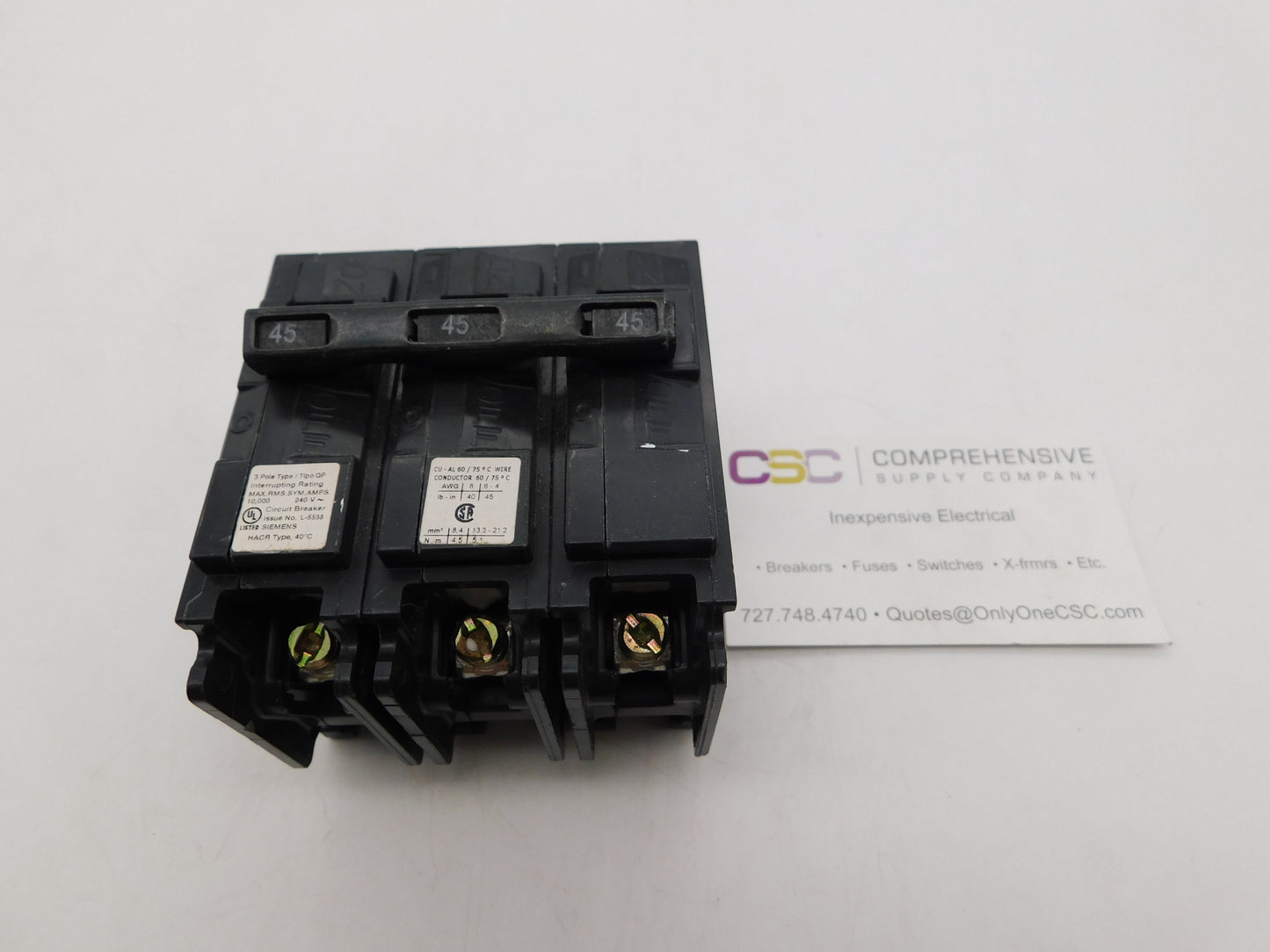 Q345 - Siemens 45A Amp 3P Pole 10kA@240V Plug On Circuit Breaker