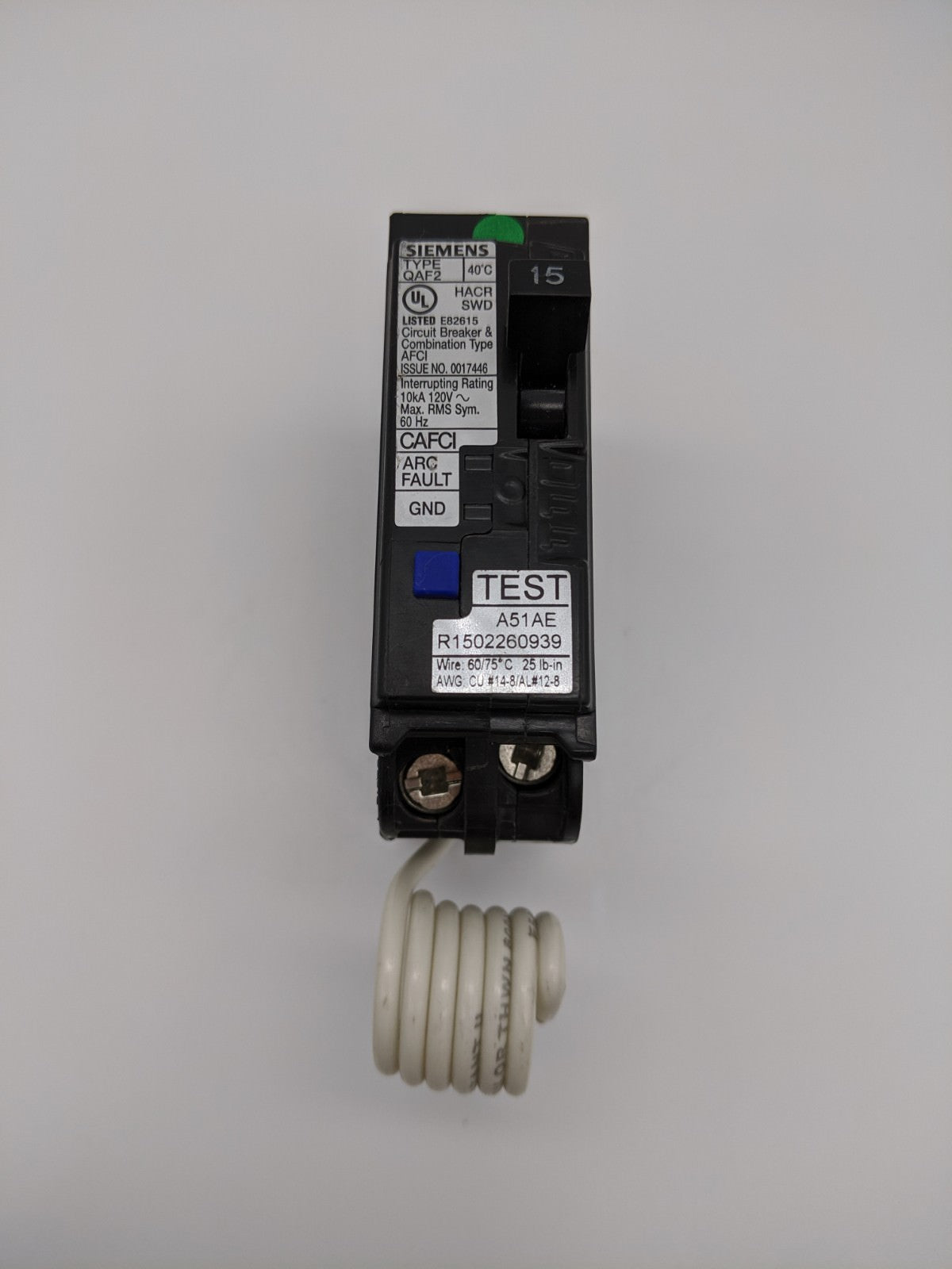 QA115AFC - Siemens 15A Amp 1P Pole 10kA@120V Plug On Combo Arc Fault AFCI Circuit Breaker