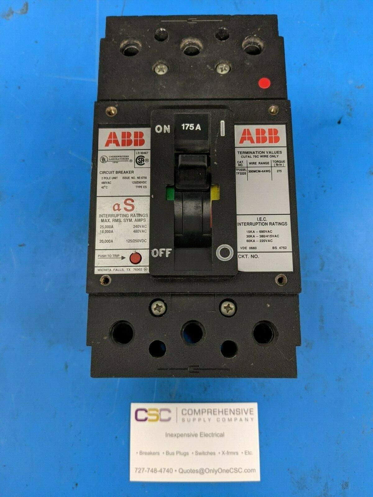 ES-175A-2P - ABB 175A Amp 2P Pole 18kA@480V Feed Through Circuit Breaker