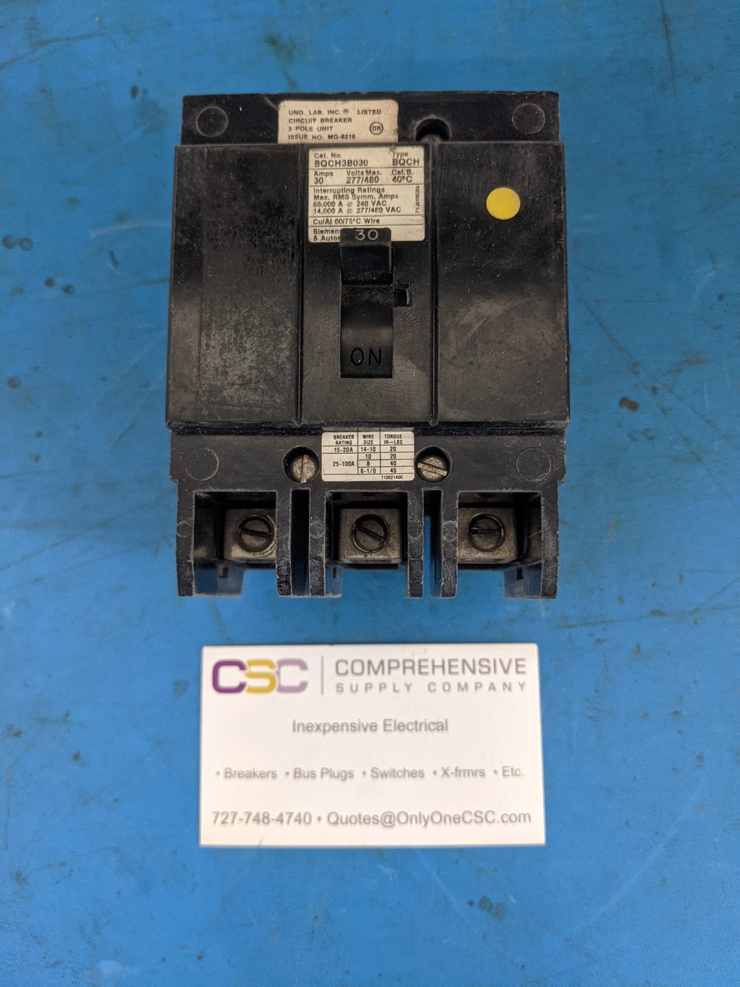 BQCH3B030 - Siemens 30A Amp 3P Pole 14kA@277/480V Bolt On Circuit Breaker