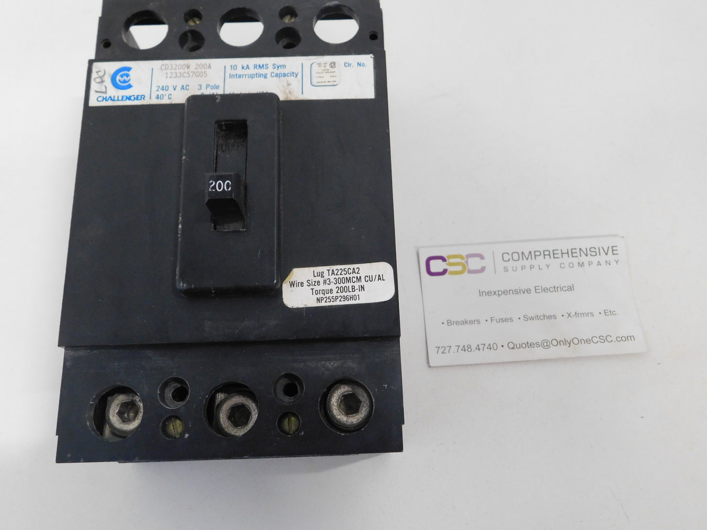 CD3200W - Challenger 200A Amp 3P Pole 10kA@240V Bolt On Circuit Breaker