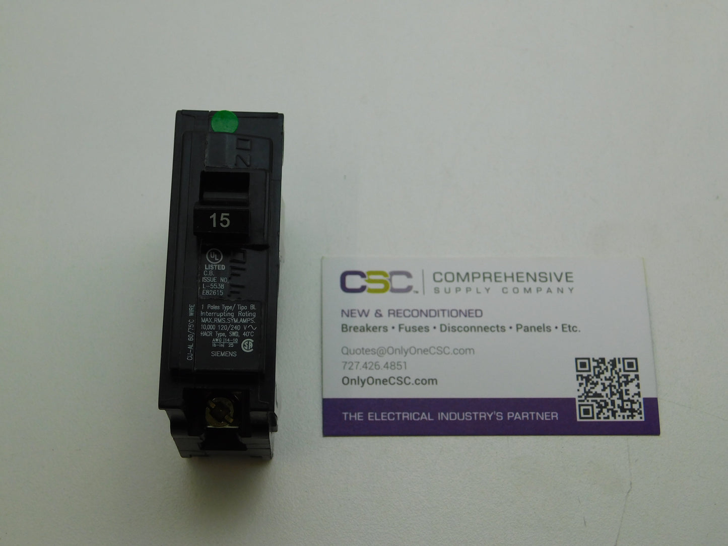 B115 - Siemens 15A Amp 1P Pole 10kA@120/240V Bolt On Circuit Breaker