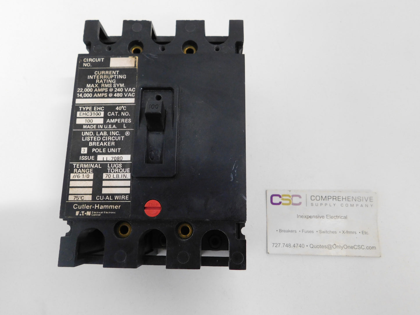 EHC3100 - Cutler Hammer 100A Amp 3P Pole 14kA@480V Bolt On Circuit Breaker