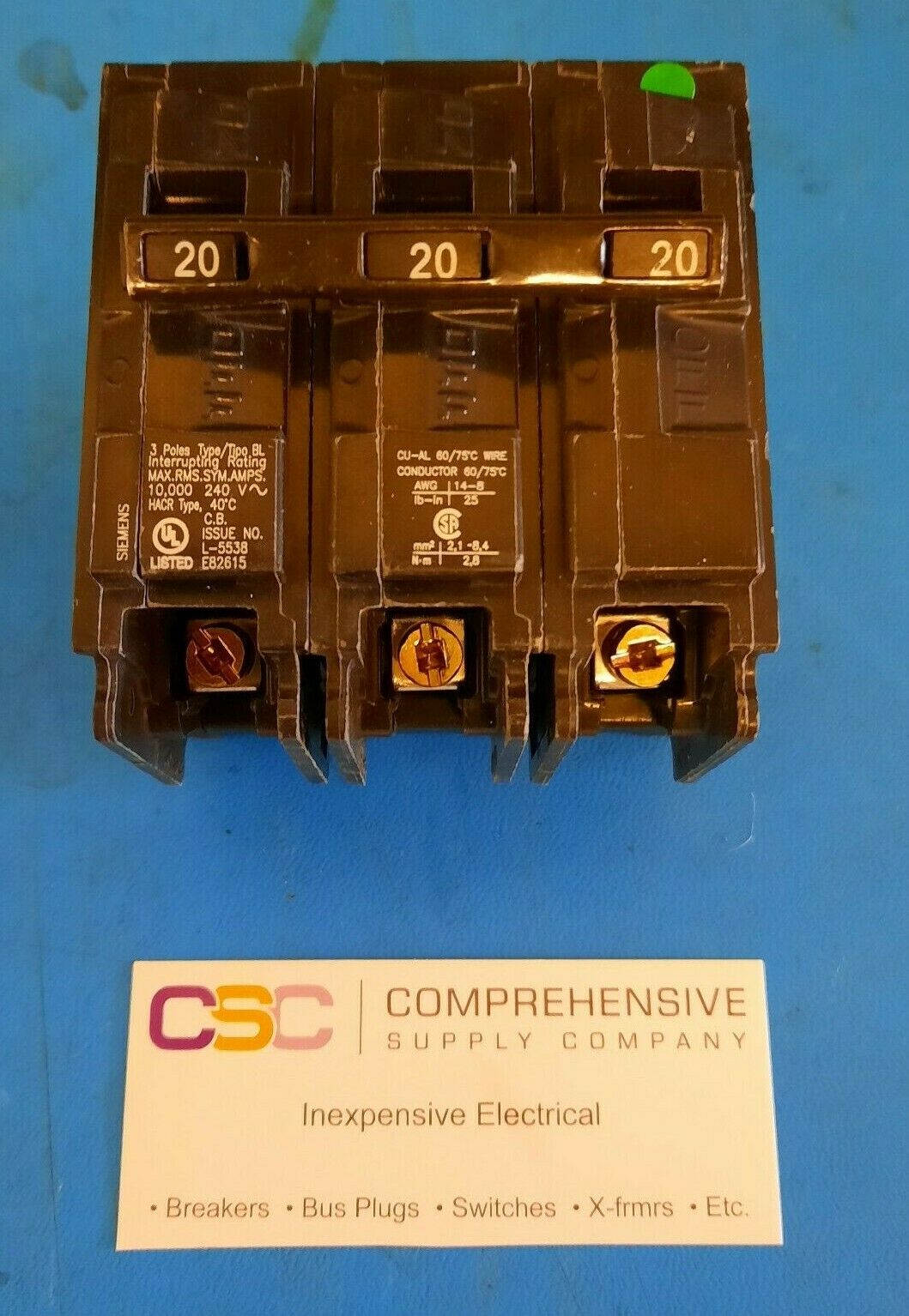 B320 - Siemens 20A Amp 3P Pole 10kA@240V Bolt On Circuit Breaker