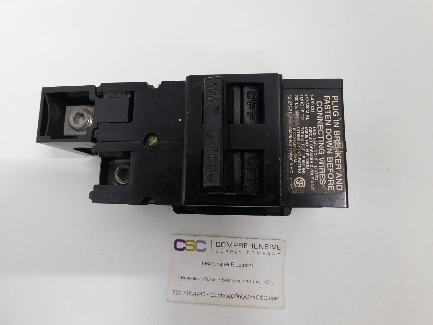 QFP2150T - Zinsco 150A Amp 2P Pole 10kA@120/240V Plug On Main Circuit Breaker W/Offset Lugs