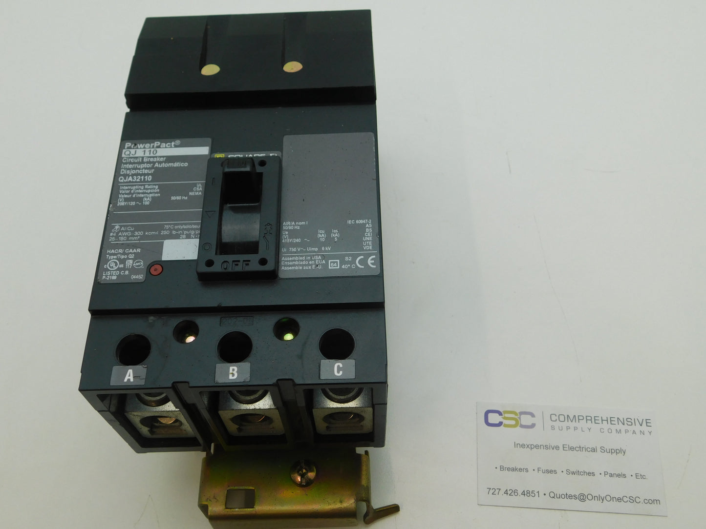 QJA32110 - Square D 110A Amp 3P Pole 100kA@208Y/120V I-Line Plug On Circuit Breaker