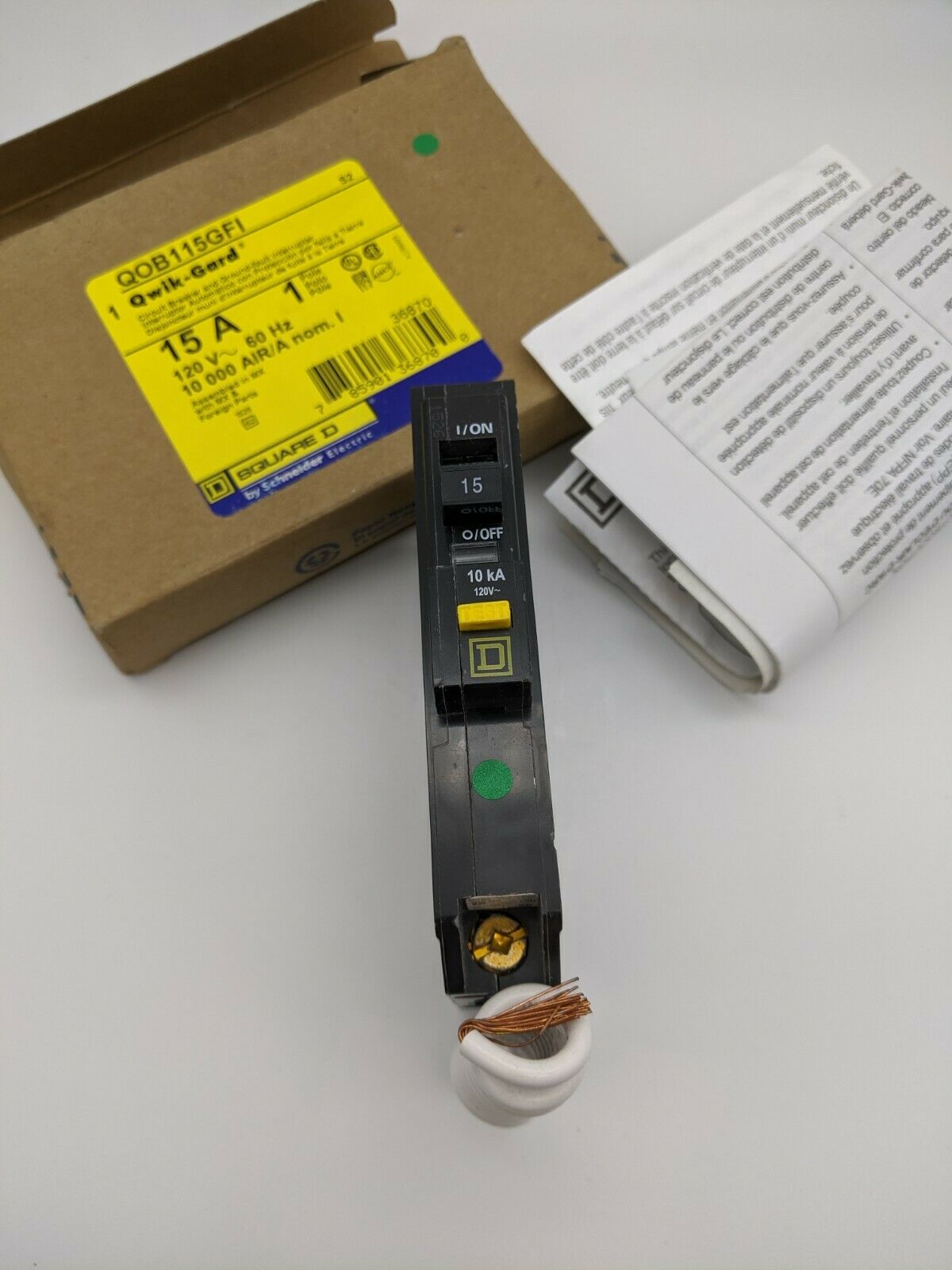 QOB115GFI - Square D 15A Amp 1P Pole 10kA@120V Bolt On Ground Fault GFCI Circuit Breaker