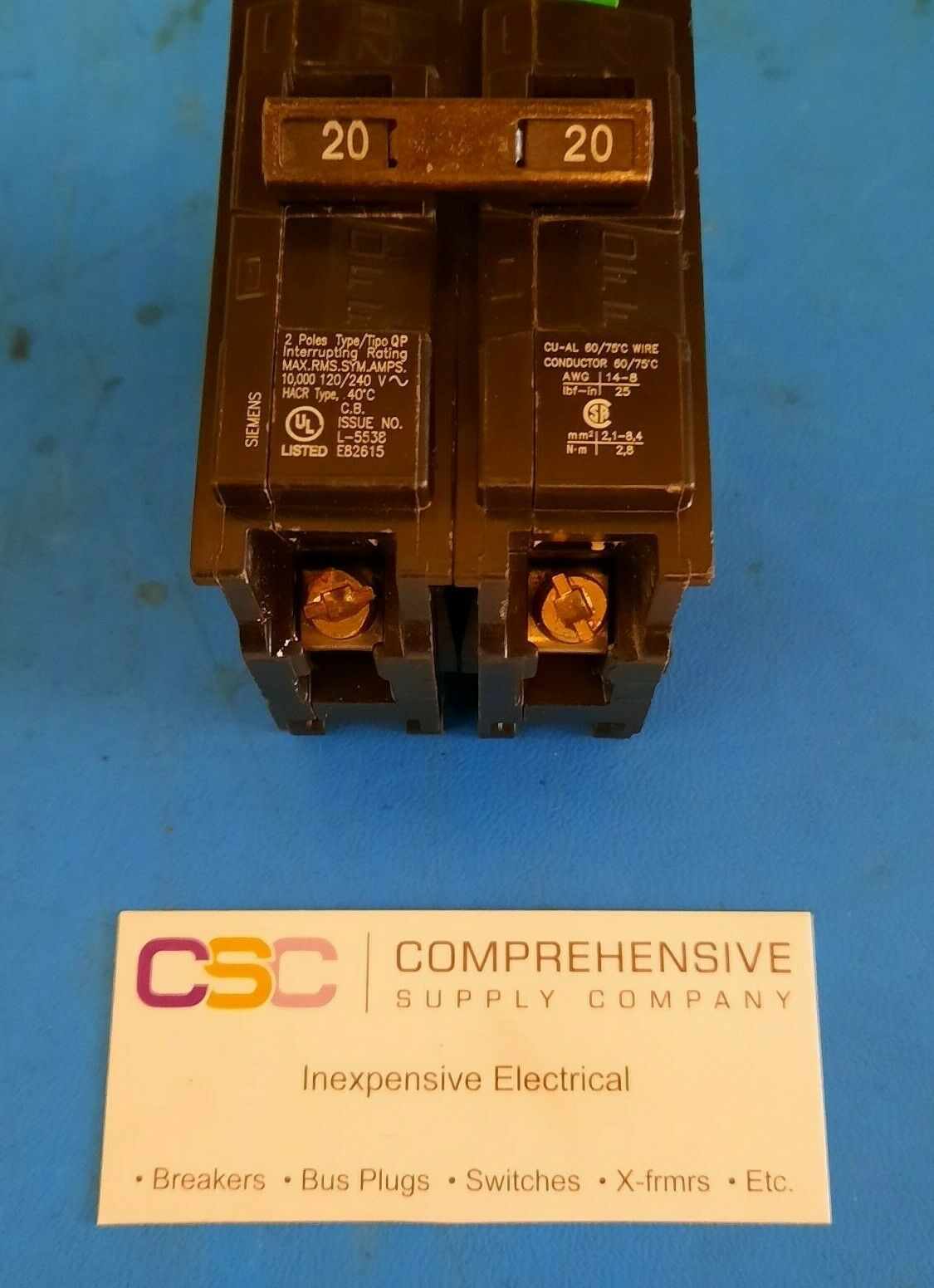 Q220 - Siemens 20A Amp 2P Pole 10kA@120/240V Plug On Circuit Breaker