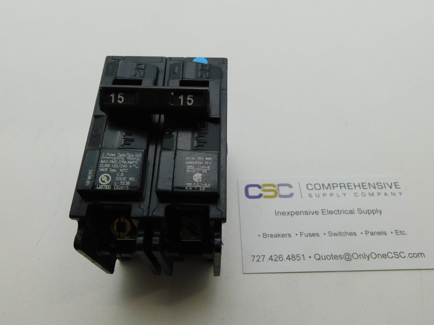 B215H - Siemens 15A Amp 2P Pole 22kA@120/240V Bolt On Circuit Breaker