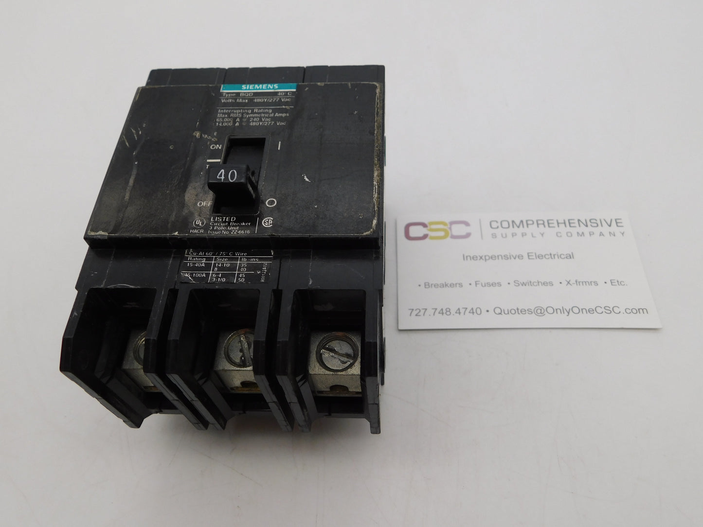 BQD340 - Siemens 40A Amp 3P Pole 14kA@480Y/277V Bolt On Black Circuit Breaker