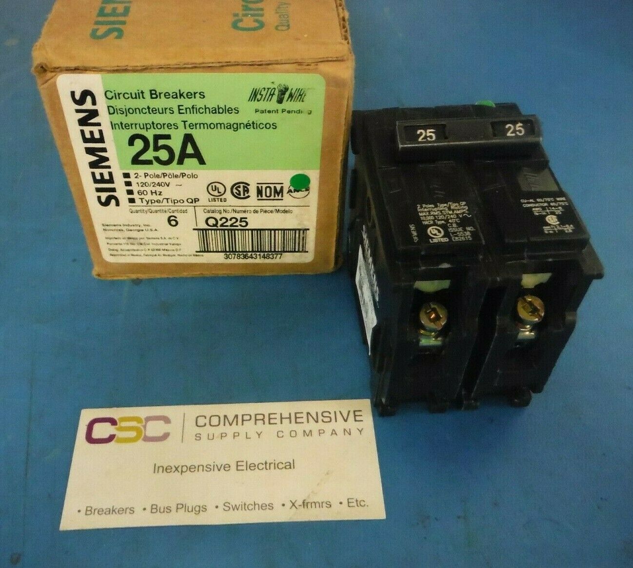 Q225 - Siemens 25A Amp 2P Pole 10kA@120/240V Plug On Circuit Breaker
