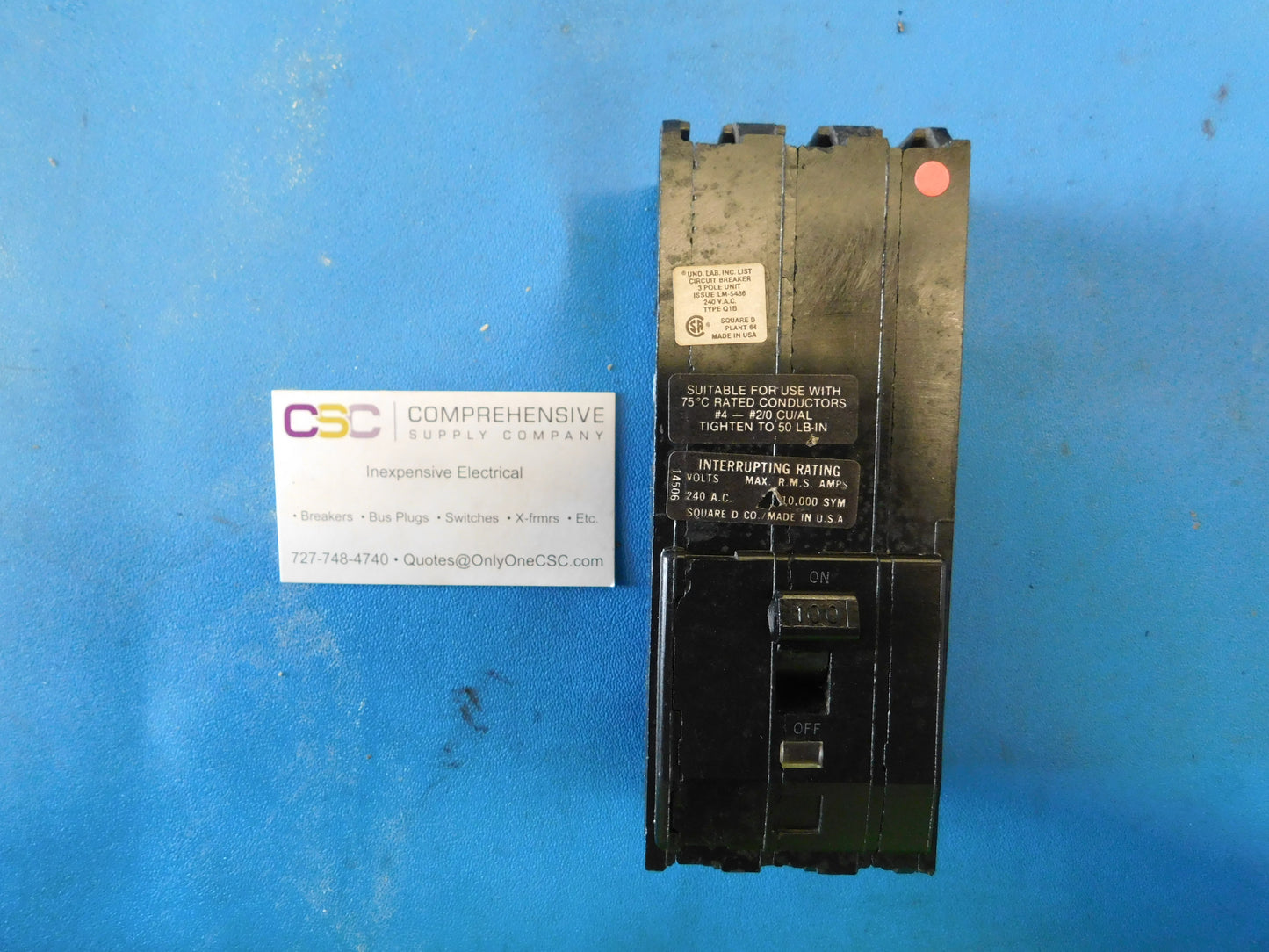 Q1B3100 - Square D 100A Amp 3P Pole 10kA@240V Bolt On Circuit Breaker