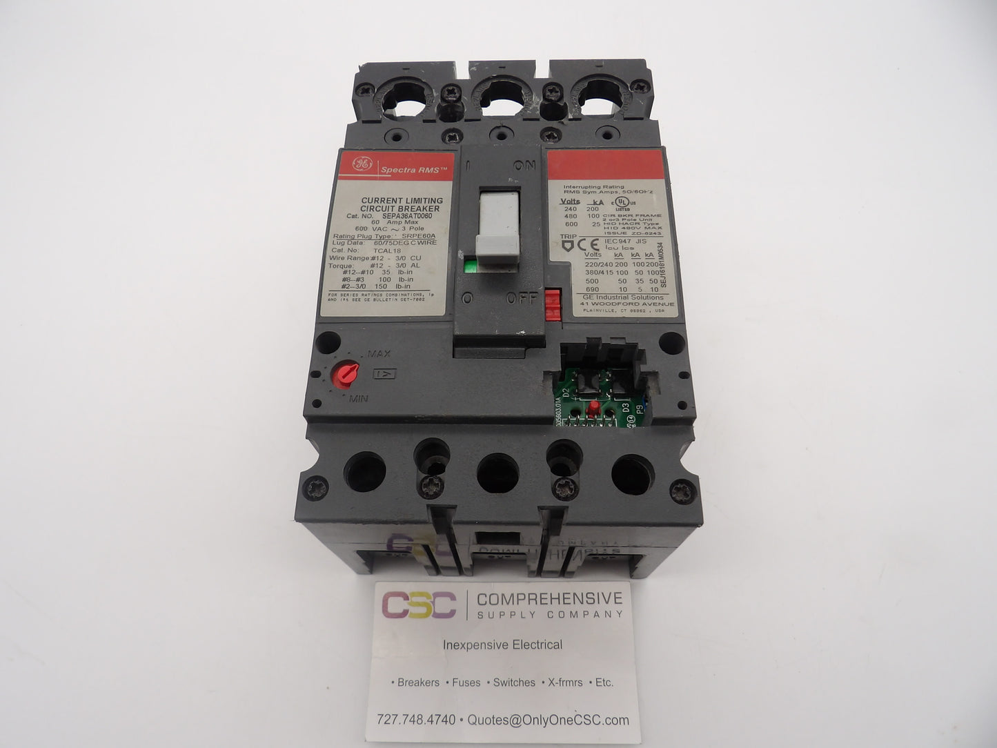SEPA36AT0060 - GE 60A Amp 3P Pole 100kA@480V Bolt On Circuit Breaker