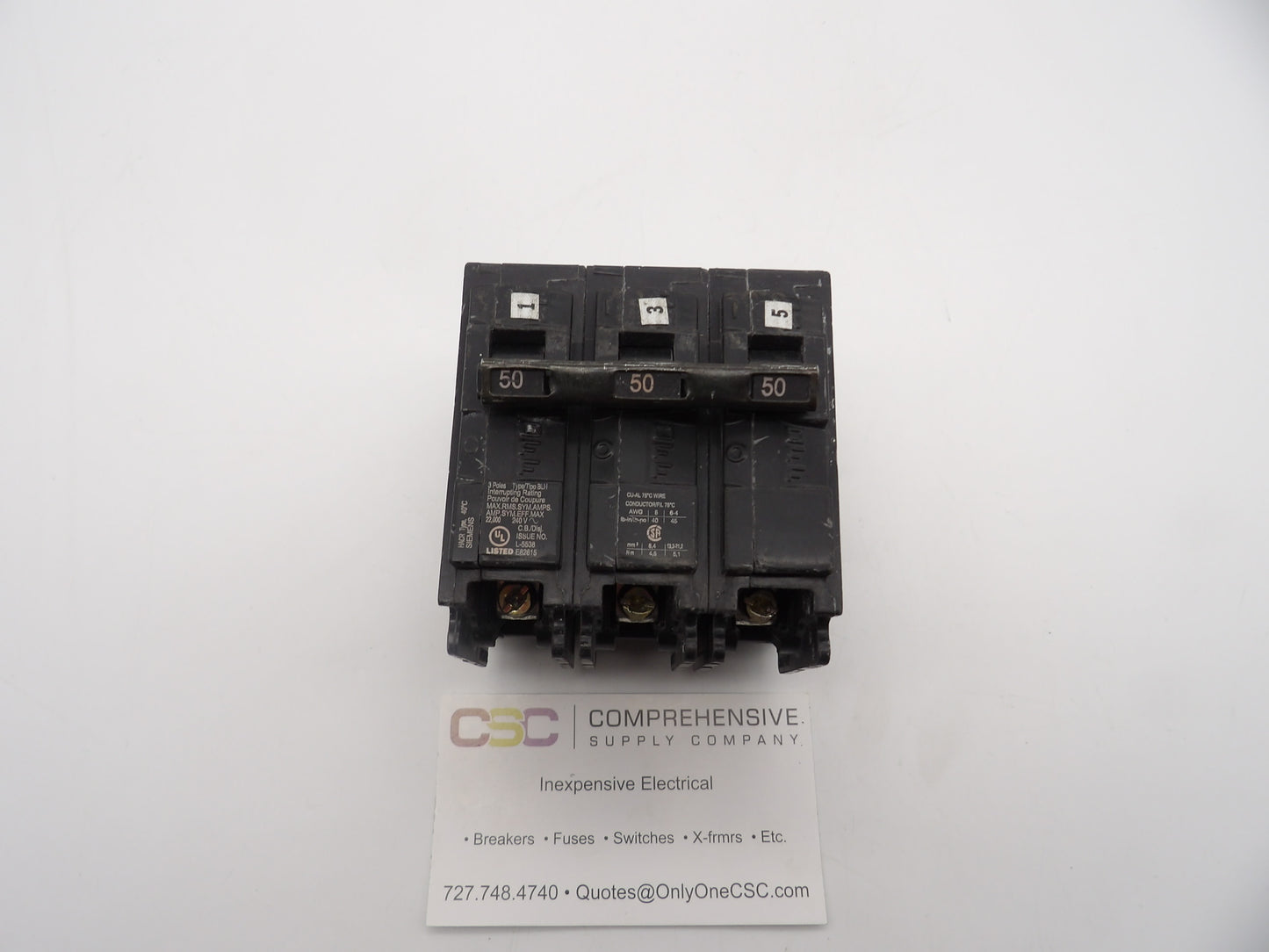 B350H - Siemens 50A Amp 3P Pole 22kA@240V Bolt On Circuit Breaker