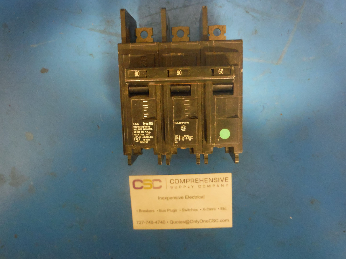BQ3B060 - Siemens 60A Amp 3P Pole 10kA@240V Bolt On Bq Circuit Breaker