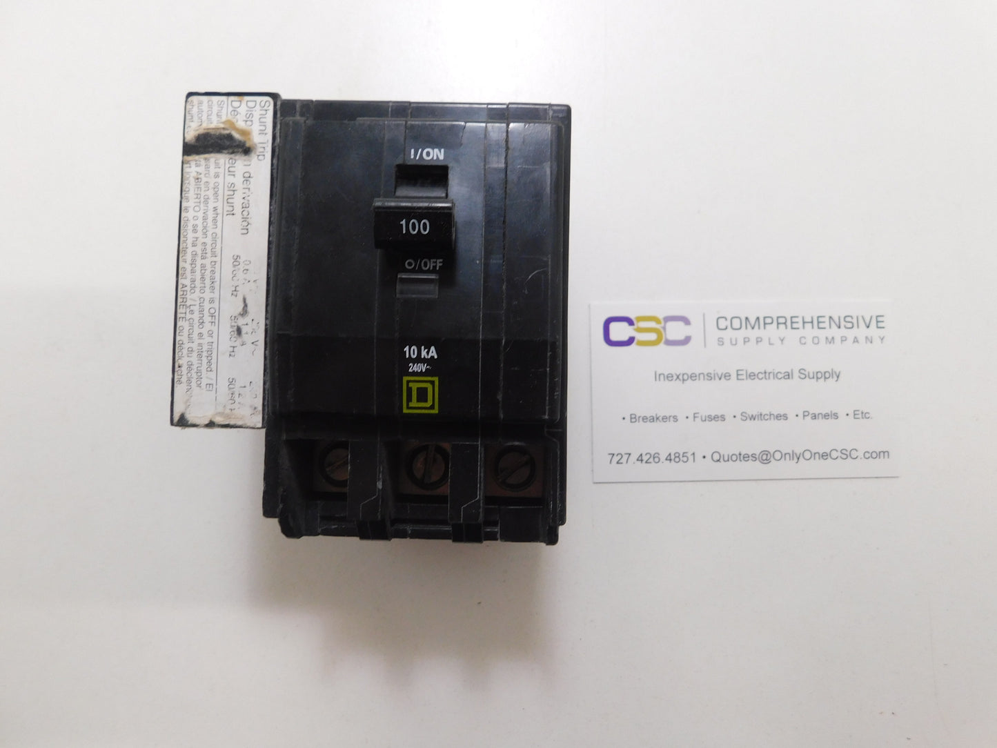 QOB31001021 - Square D 100A Amp 3P Pole 10kA@240V Bolt On Circuit Breaker W/120/240V Shunt Trip