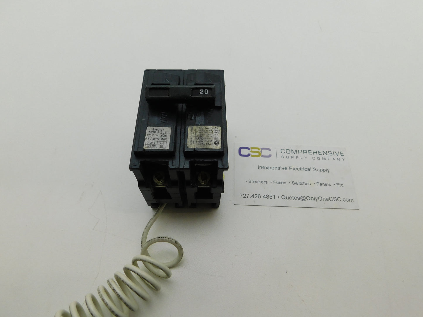 Q12000S01 - Siemens 20A Amp 1P Pole 10kA@120V Plug On Circuit Breaker W/ 120V Shunt Trip