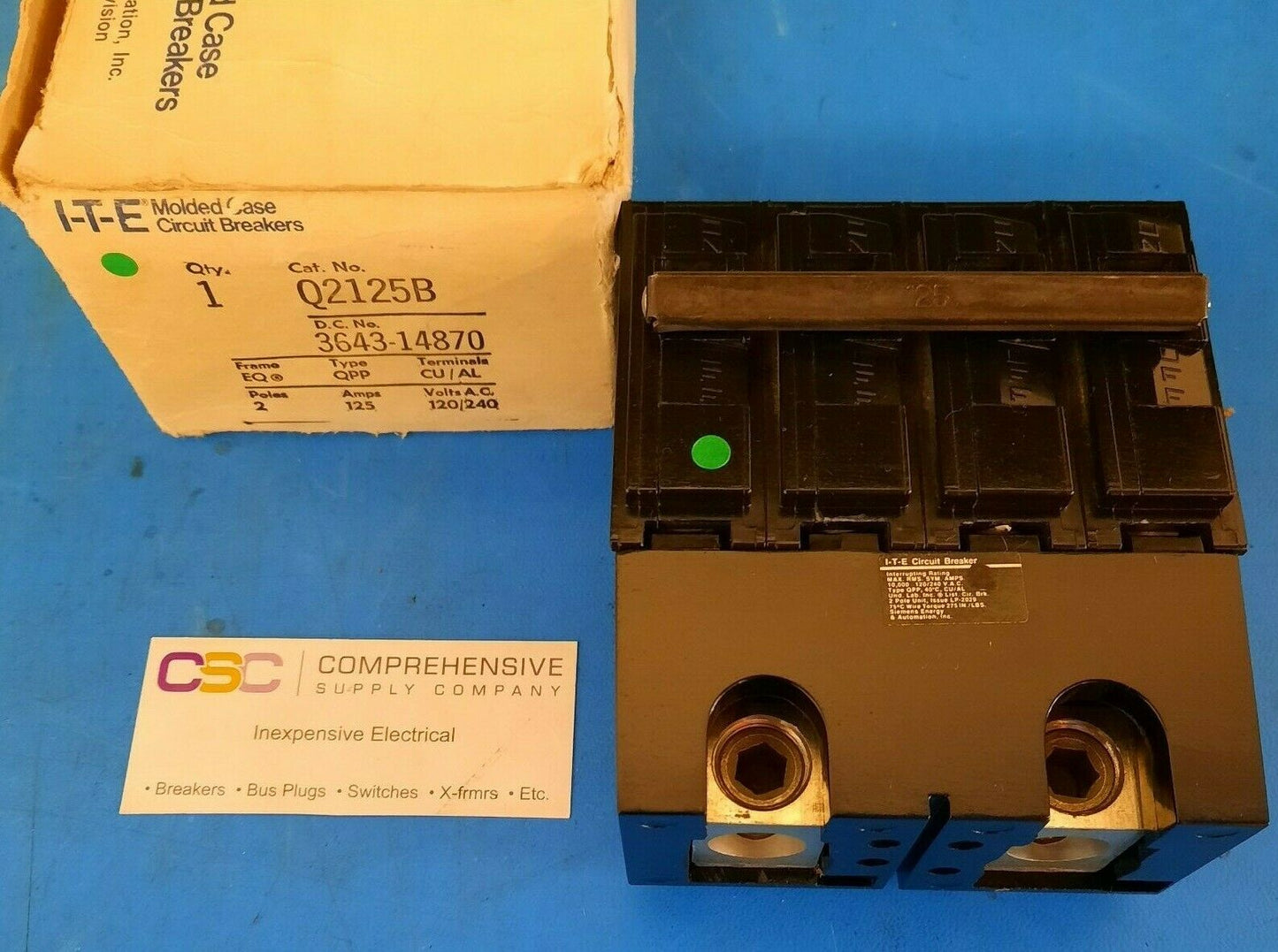 Q2125B - ITE 125A Amp 2P Pole 10kA@120/240V Plug On Circuit Breaker - Older Series
