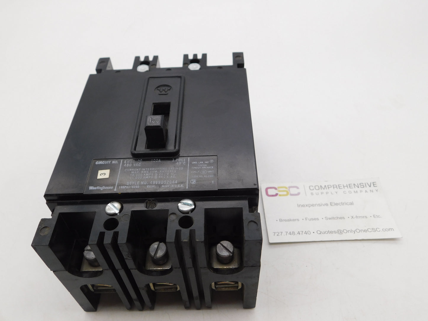 EHB3100 - Westinghouse 100A Amp 3P Pole 600V 14kA@480V Bolt On Circuit Breaker