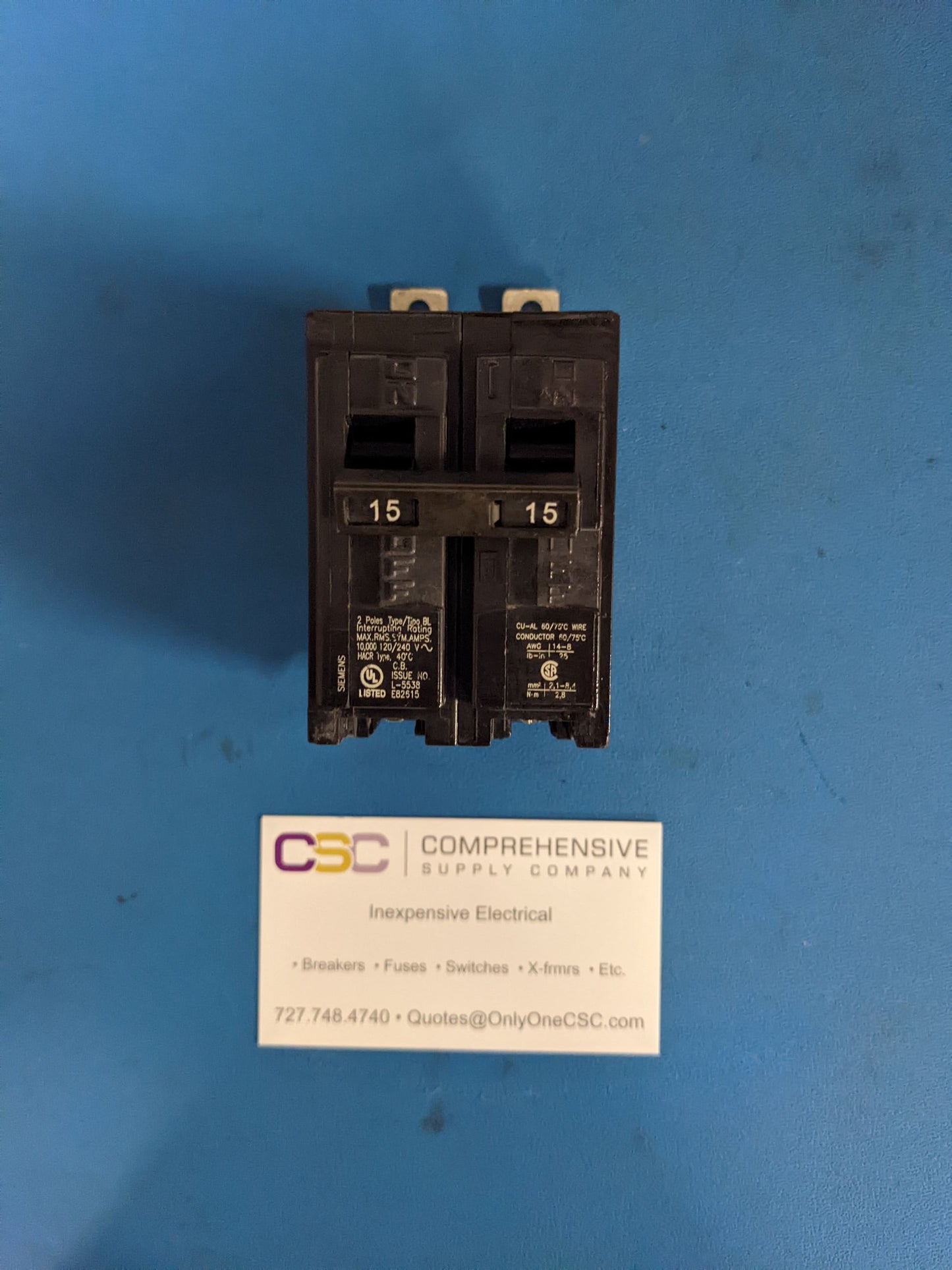 B215 - Siemens 15A Amp 2P Pole 10kA@120/240V Bolt On Circuit Breaker