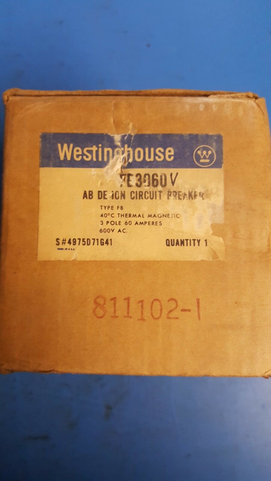 FB3060V - Westinghouse 60A Amp 3P Pole 600V 14kA@480V Bolt On Circuit Breaker