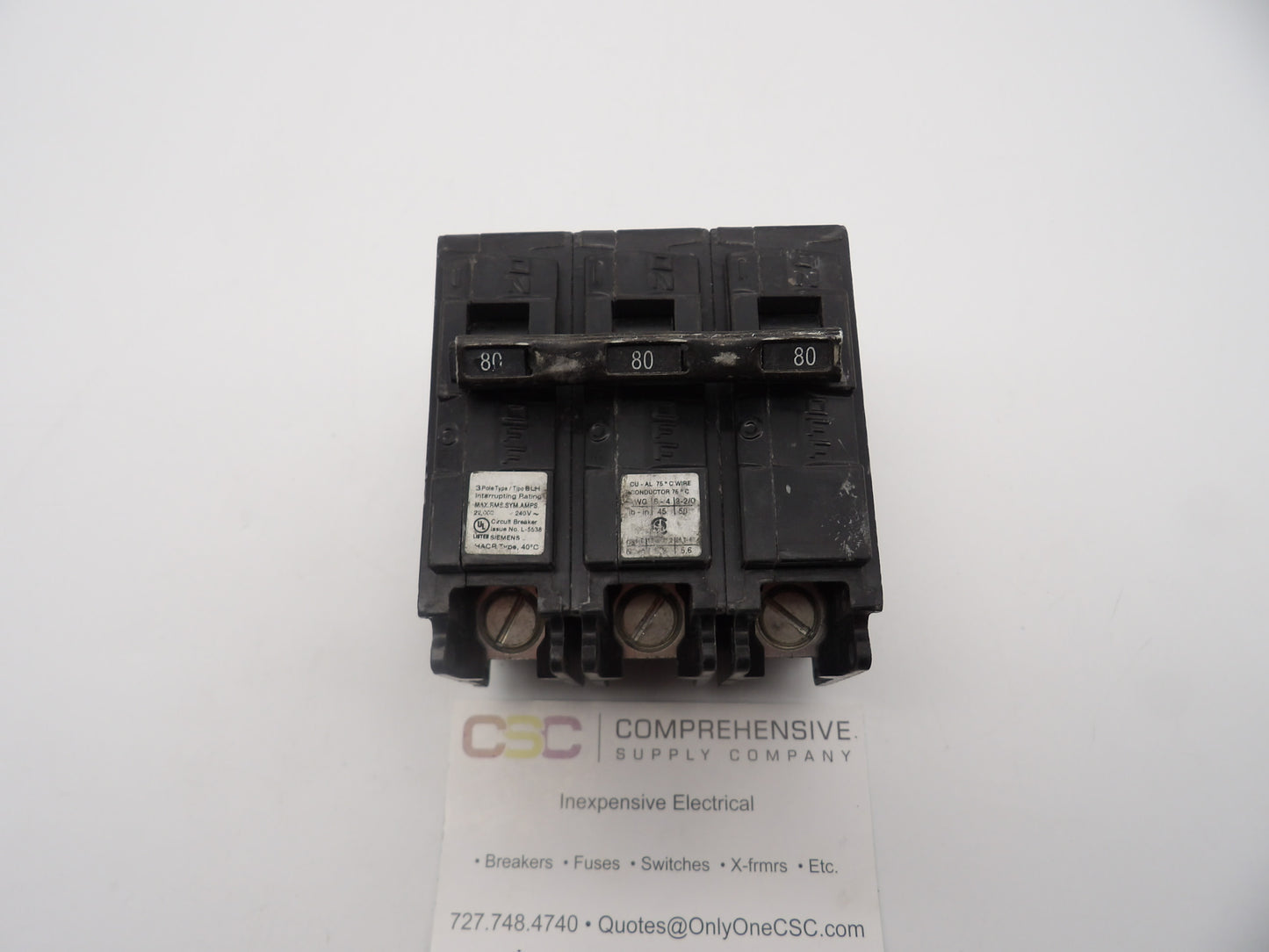 B380H - Siemens 80A Amp 3P Pole 22kA@240V Bolt On Circuit Breaker