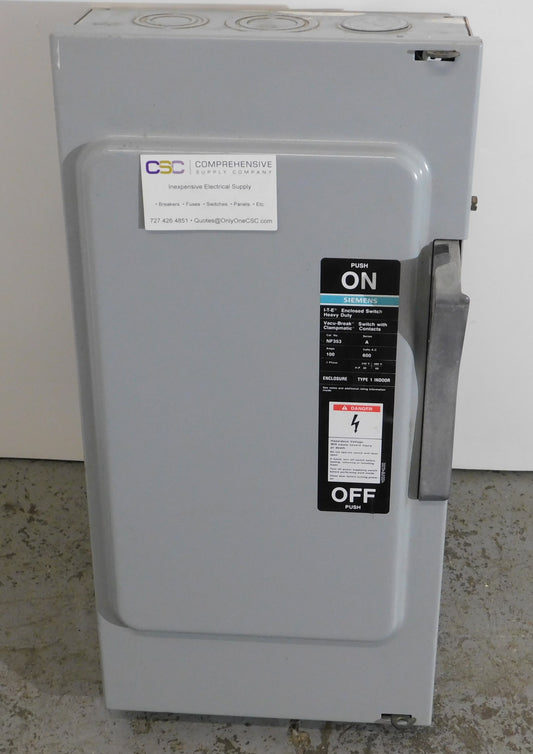 NF353 - Siemens 100A Amp 3P Pole 600V 3Ph Nema 1 Heavy Duty Enclosed Switch