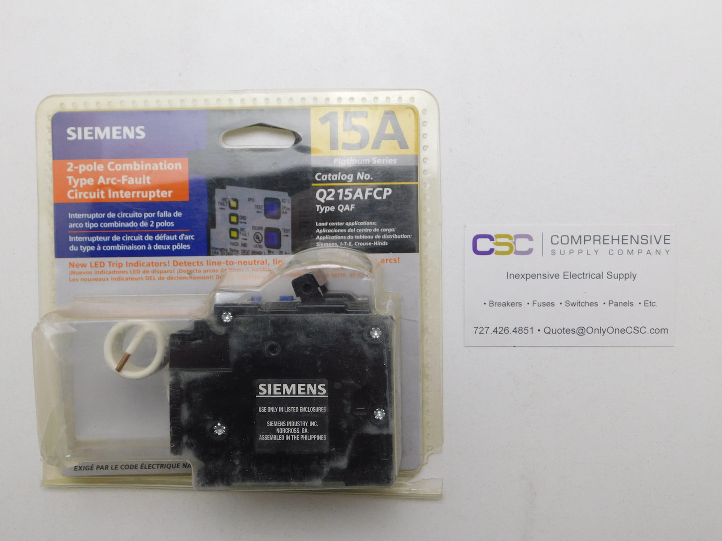 Q215AF - Siemens 15A Amp 2P Pole 10kA@120/240V Plug On Arc Fault AFCI Circuit Breaker