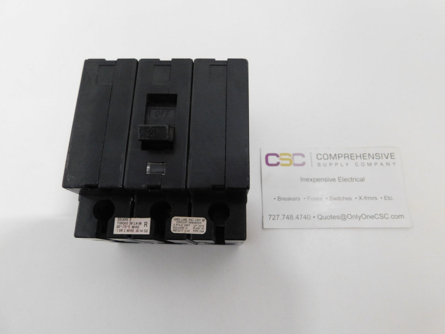 EH34020 - Square D 20A Amp 3P Pole 14kA@480Y/277V Plug On Circuit Breaker