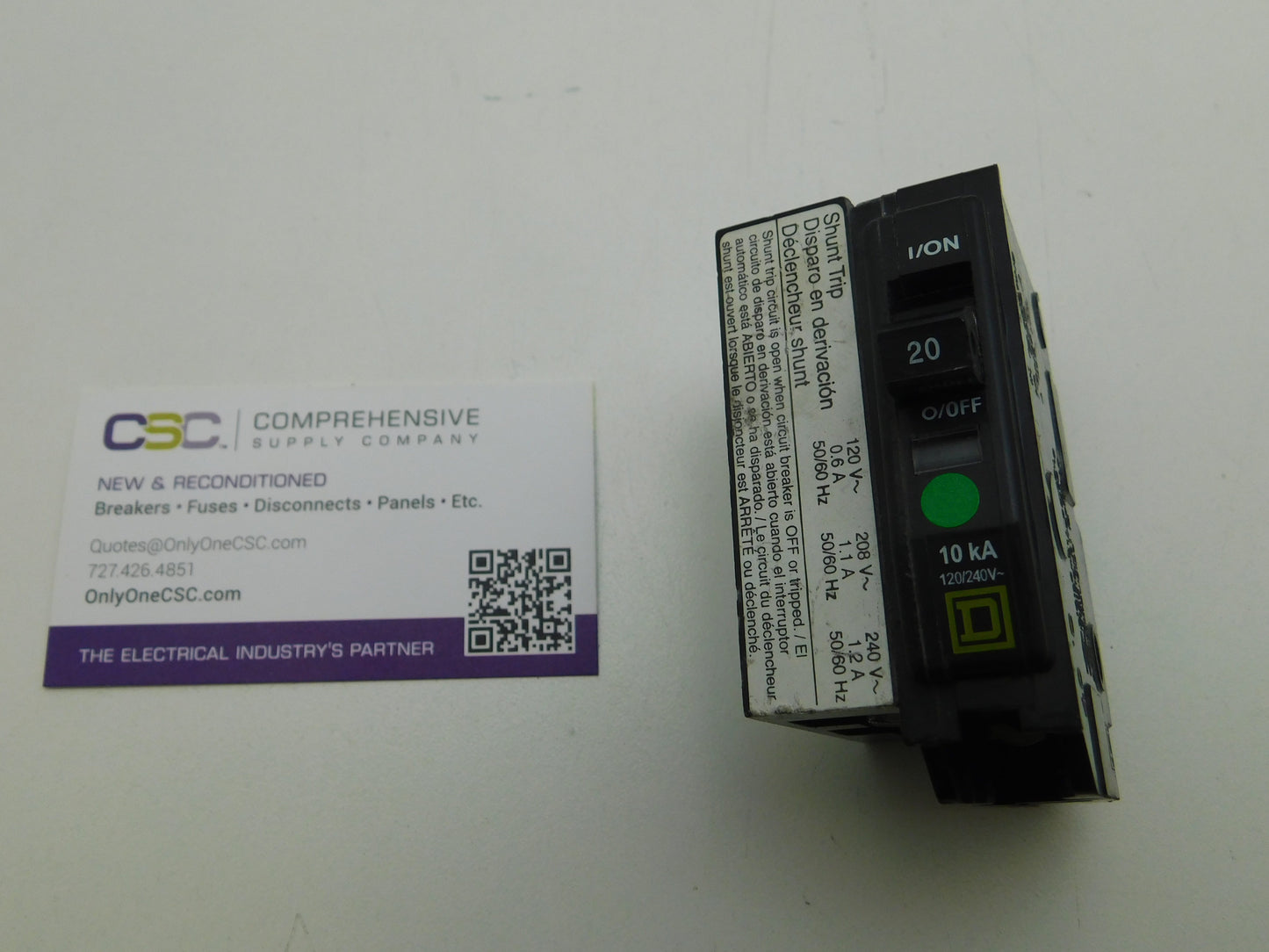 QOB1201021 - Square D 20A Amp 1P Pole 10kA@120/240V Bolt On Circuit Breaker W/120/208/240V Shunt Trip