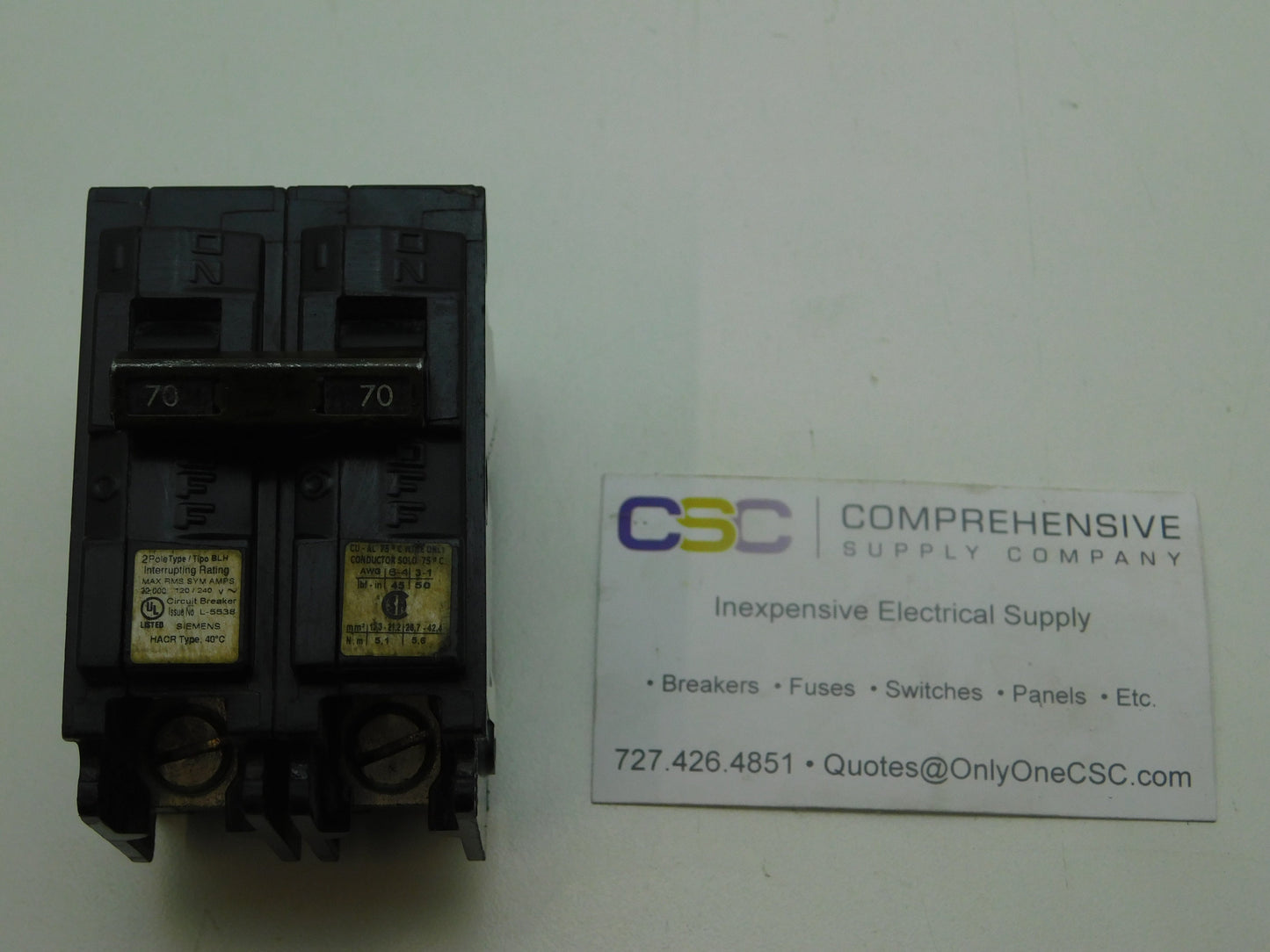 B270H - Siemens 70A Amp 2P Pole 22kA@120/240V Bolt On Circuit Breaker