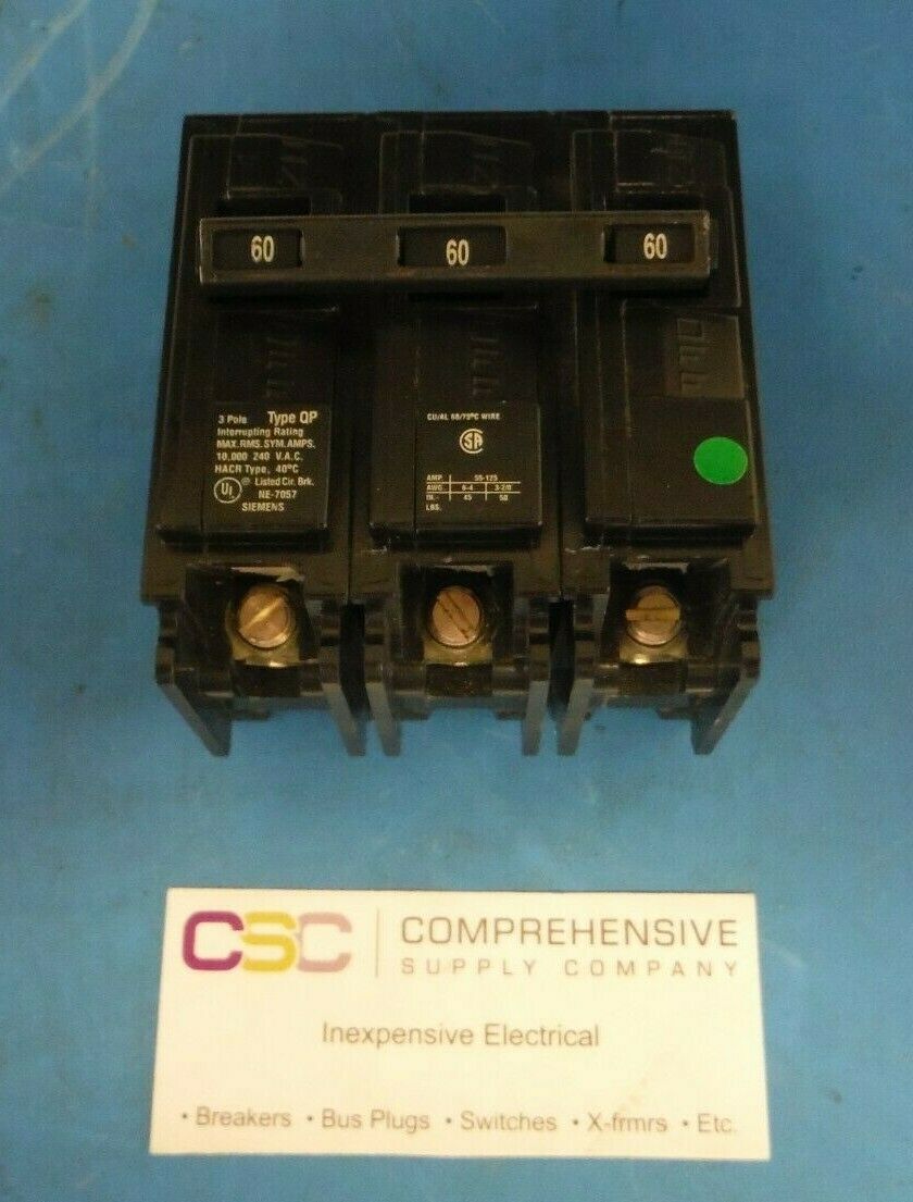 Q360 - Siemens 60A Amp 3P Pole 10kA@240V Plug On Circuit Breaker