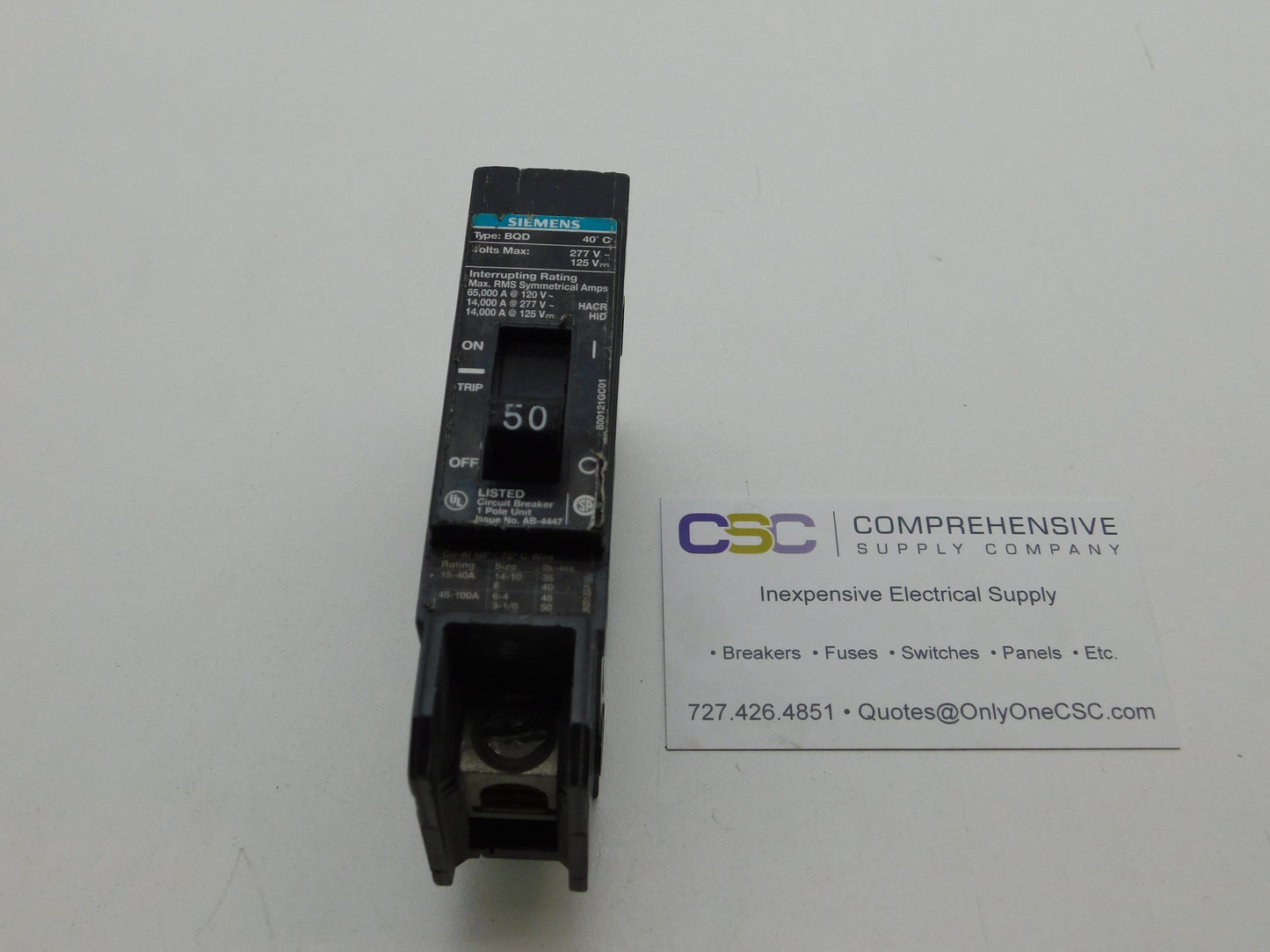 BQD150 - Siemens 50A Amp 1P Pole 120/277V 14kA@277V Bolt On Black Circuit Breaker
