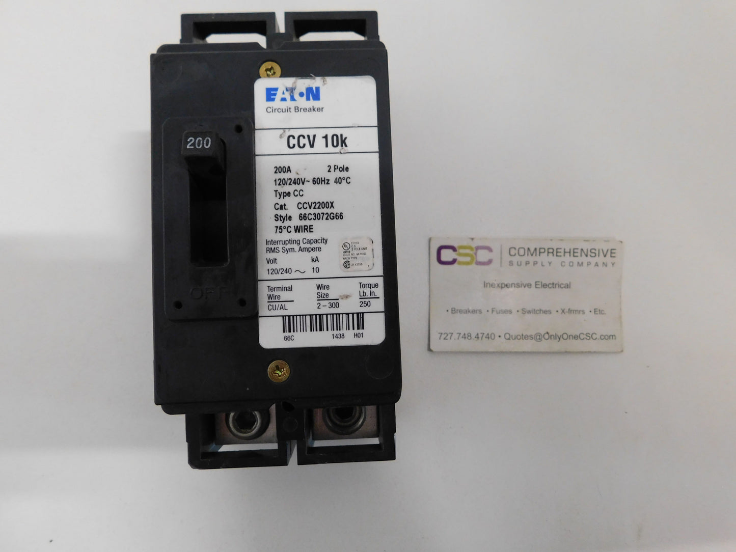 CCV2200X - Eaton 200A Amp 2P Pole 10kA@120/240V Bolt On Circuit Breaker