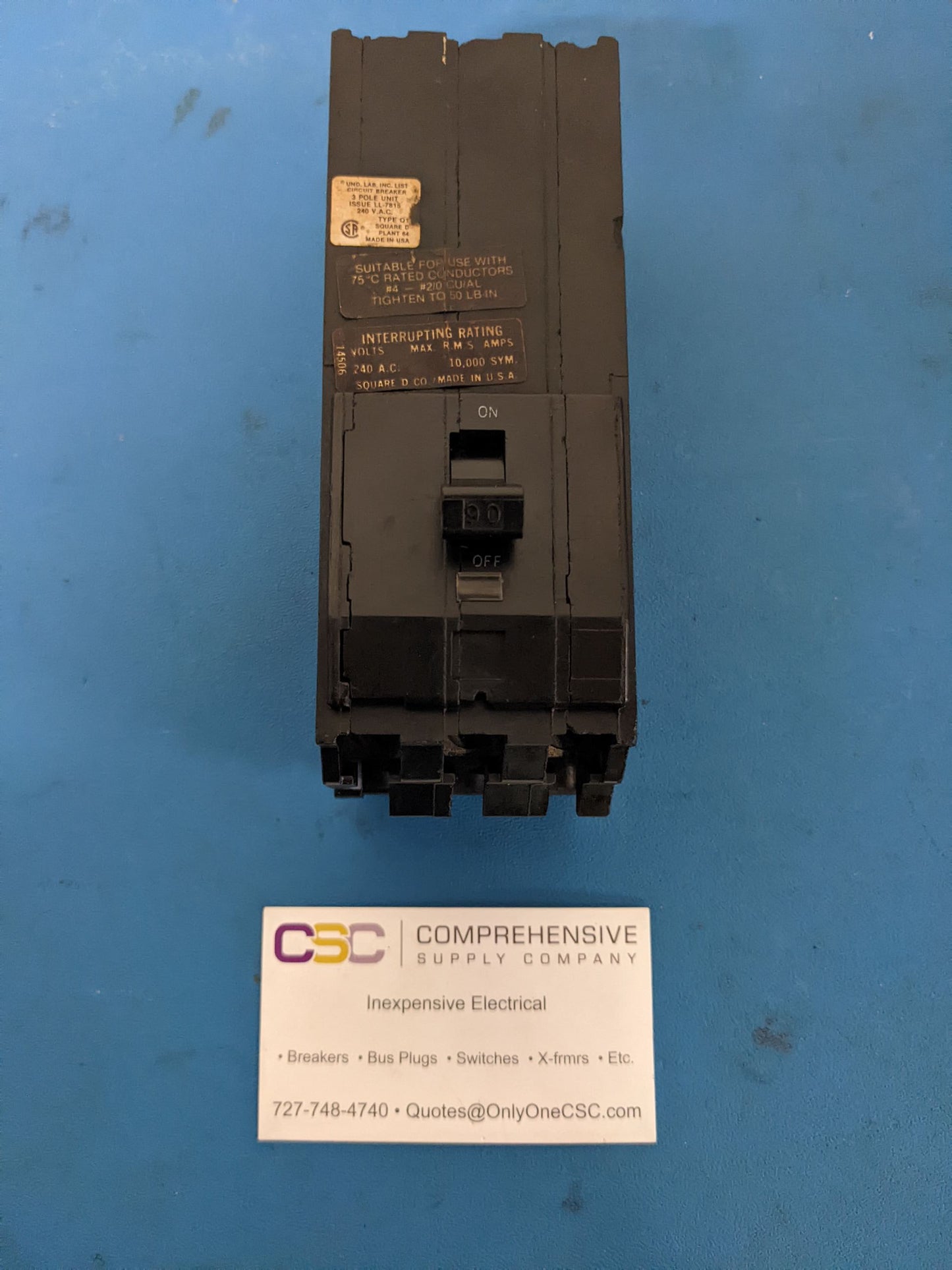 Q1390 - Square D 90A Amp 3P Pole 10kA@240V Plug On Circuit Breaker