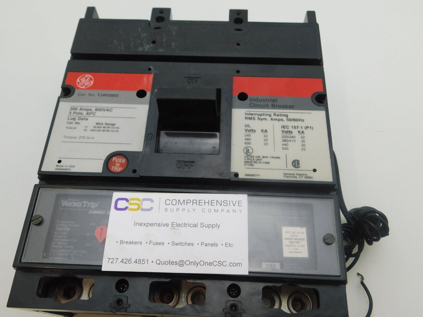 TJ4V2602 - GE 200A Amp 3P Pole 600V 30kA@480V Bolt On Circuit Breaker W/200A T4Vtn Trip